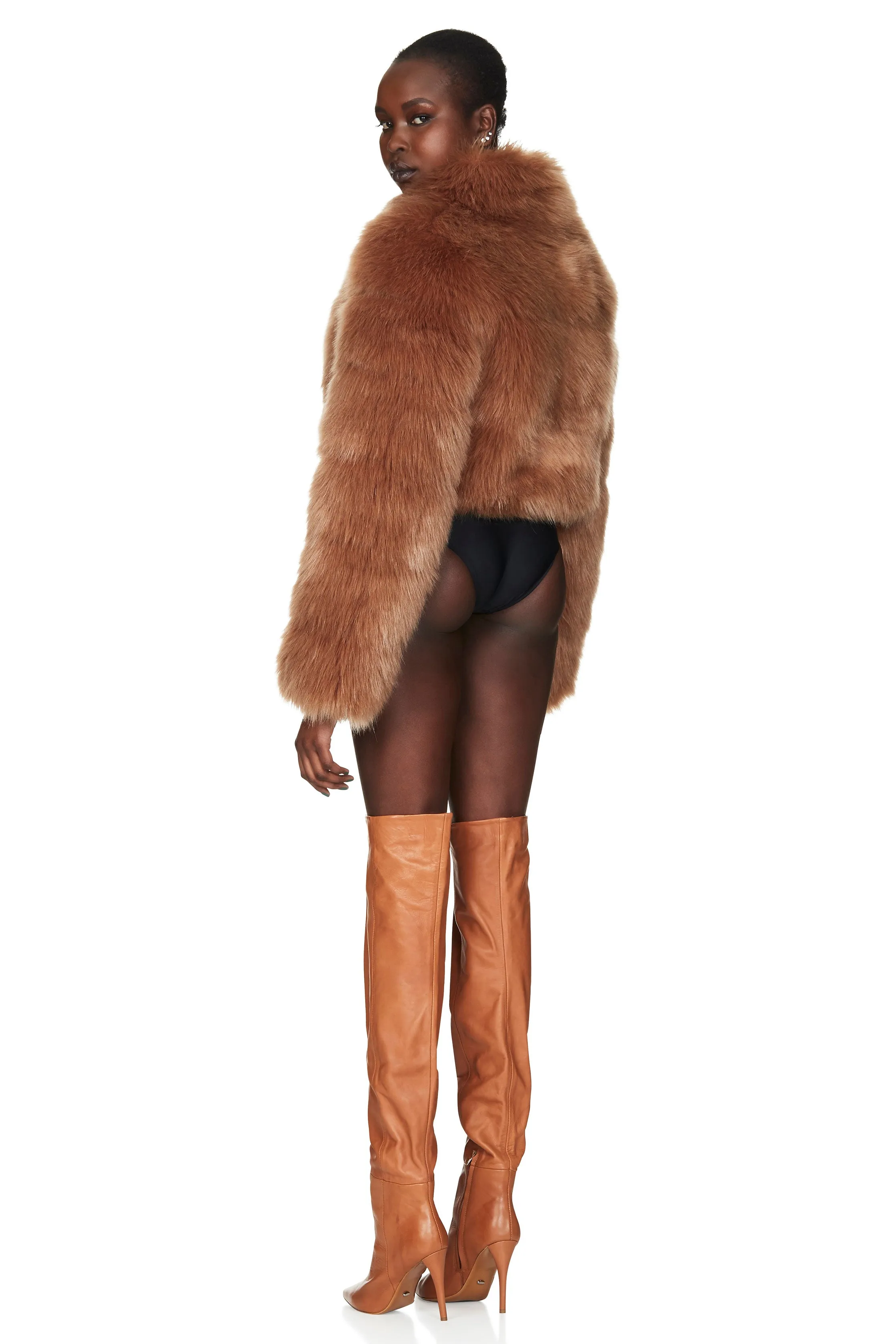 Nookie Tatiana Faux Fur Crop Jacket - Tan