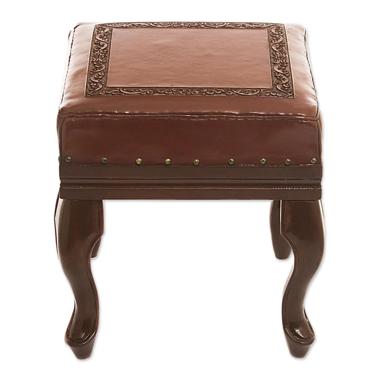 Novica Century Leather And Wood Ottoman