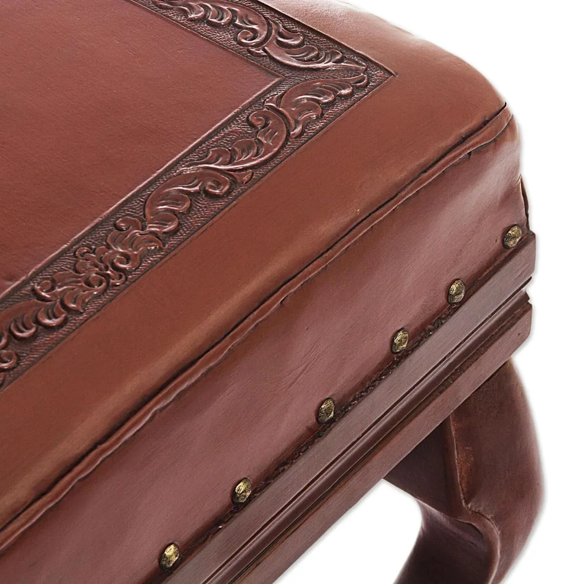 Novica Century Leather And Wood Ottoman