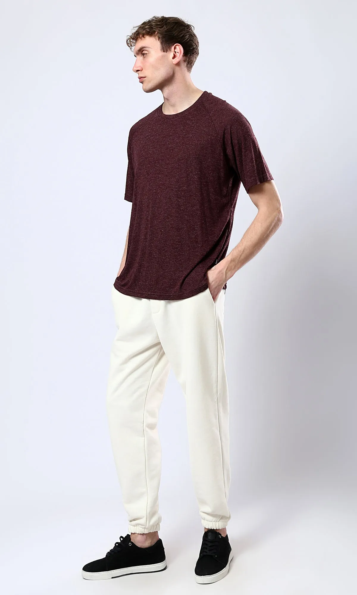 O181704 Slip On Round Neck Heather Burgundy Summer Tee