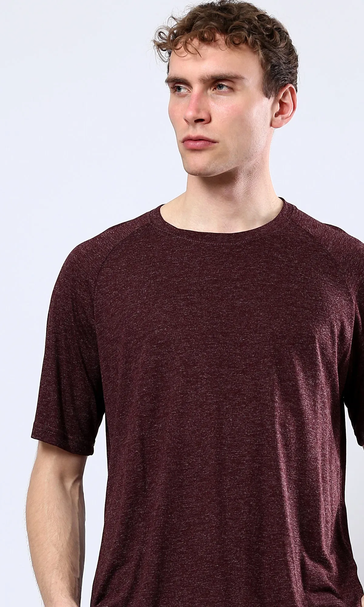 O181704 Slip On Round Neck Heather Burgundy Summer Tee