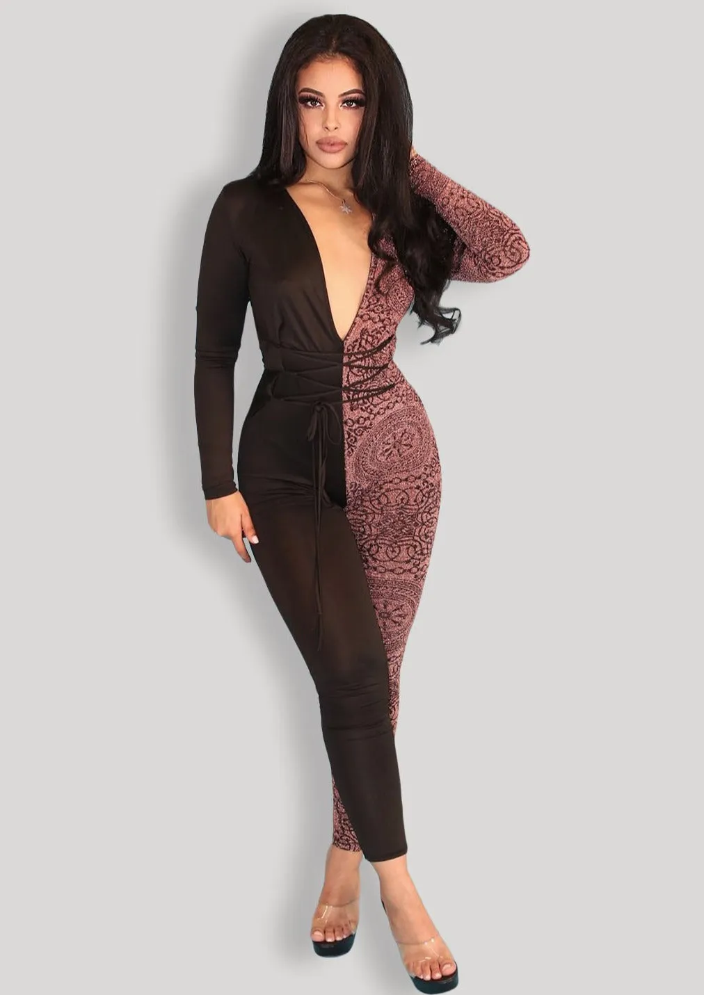 Pelly Contrast Glitter Long Sleeve Jumpsuit