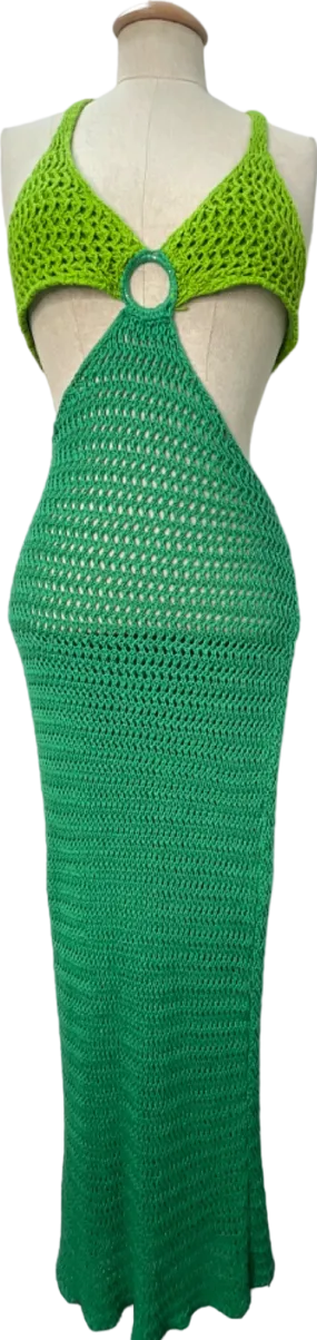 Peppermayo Green Crochet Halterneck Dress UK XS/S