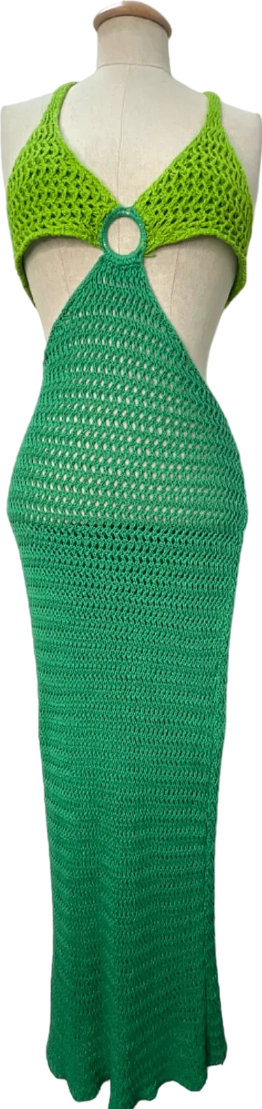 Peppermayo Green Crochet Halterneck Dress UK XS/S