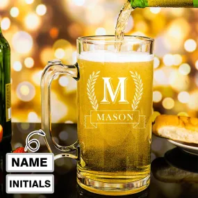 Personalized Beer Mug Glasses 16 OZ Custom Initials&Name Beer Glass for Father's Day Personalized Gift For Dad Him