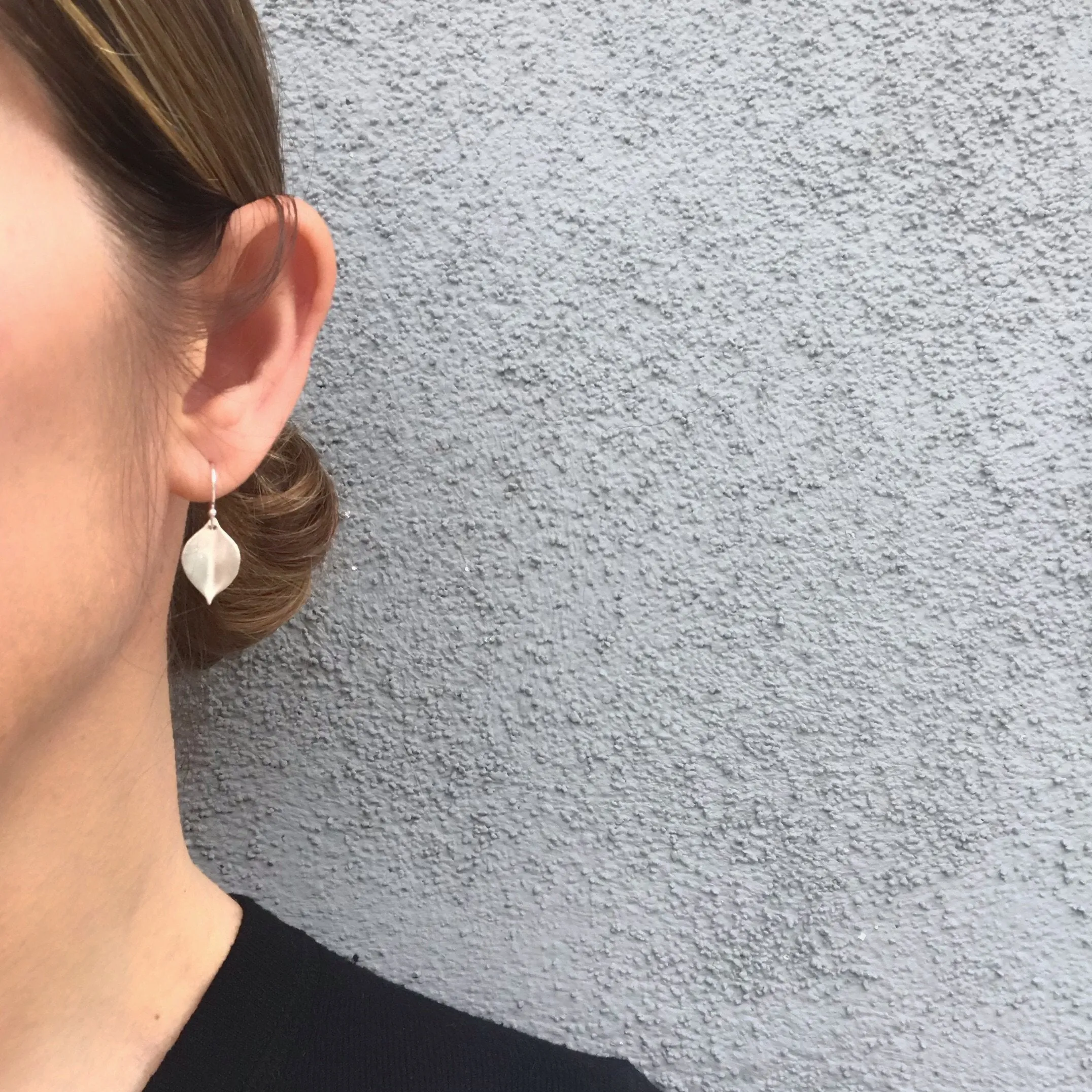 Petite Whisper White Gold Leaf Earrings