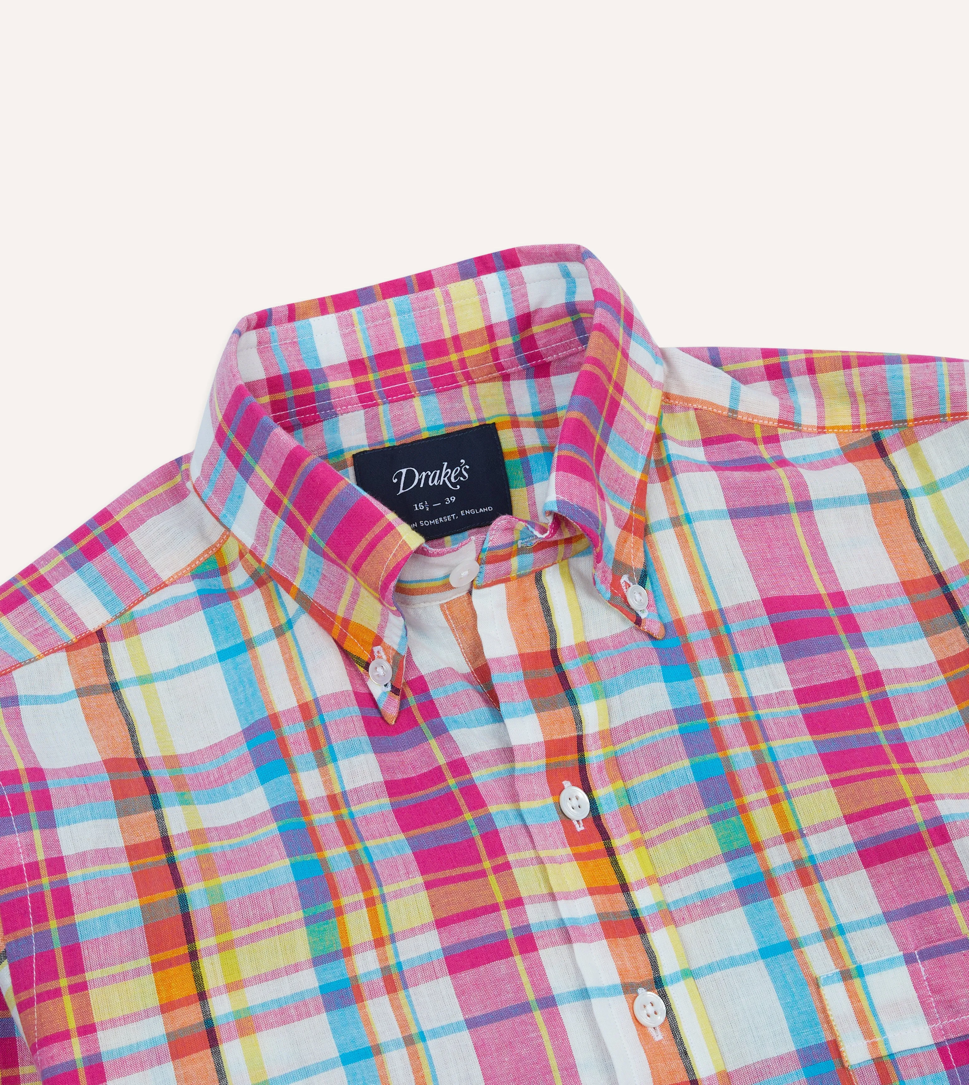 Pink Madras Check Cotton Button-Down Shirt