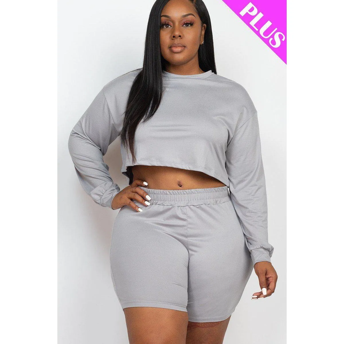 Plus Size Cozy Crop Top And Shorts Set