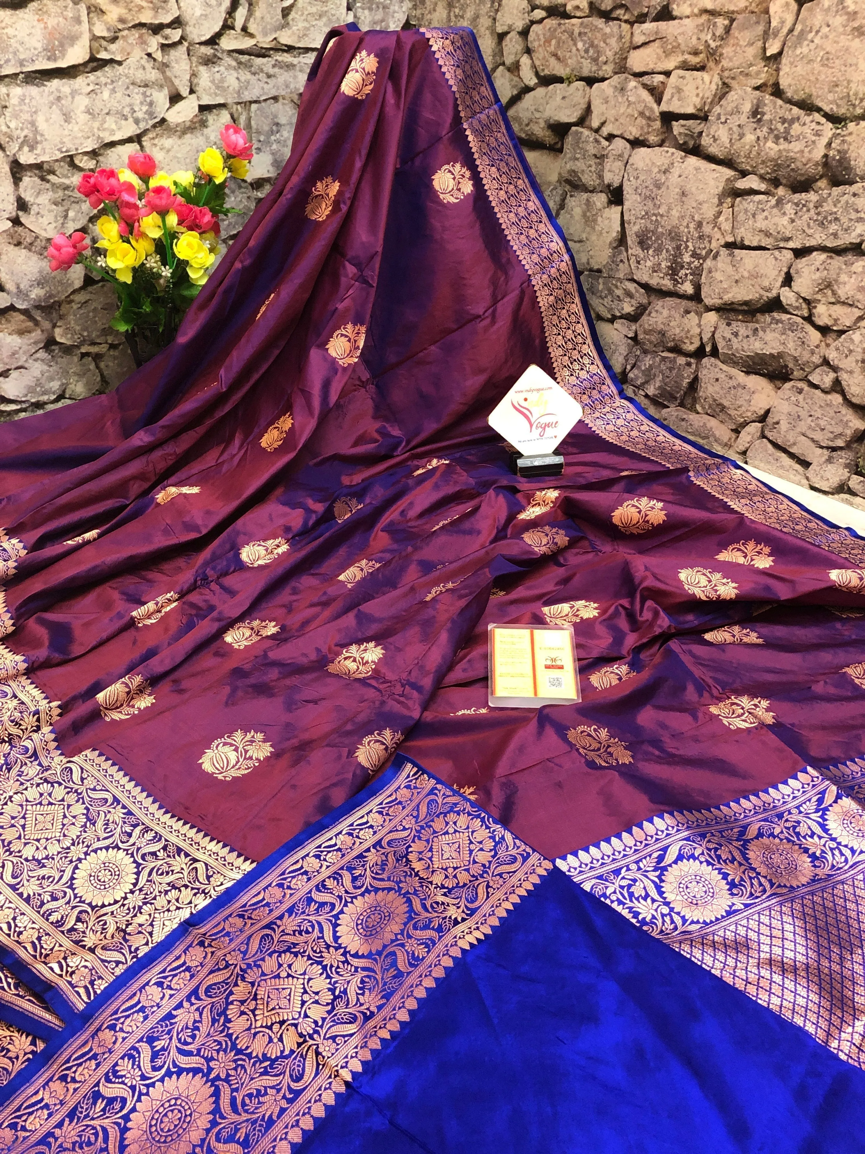 Pure Dark Wine Color Katan Banarasi Saree