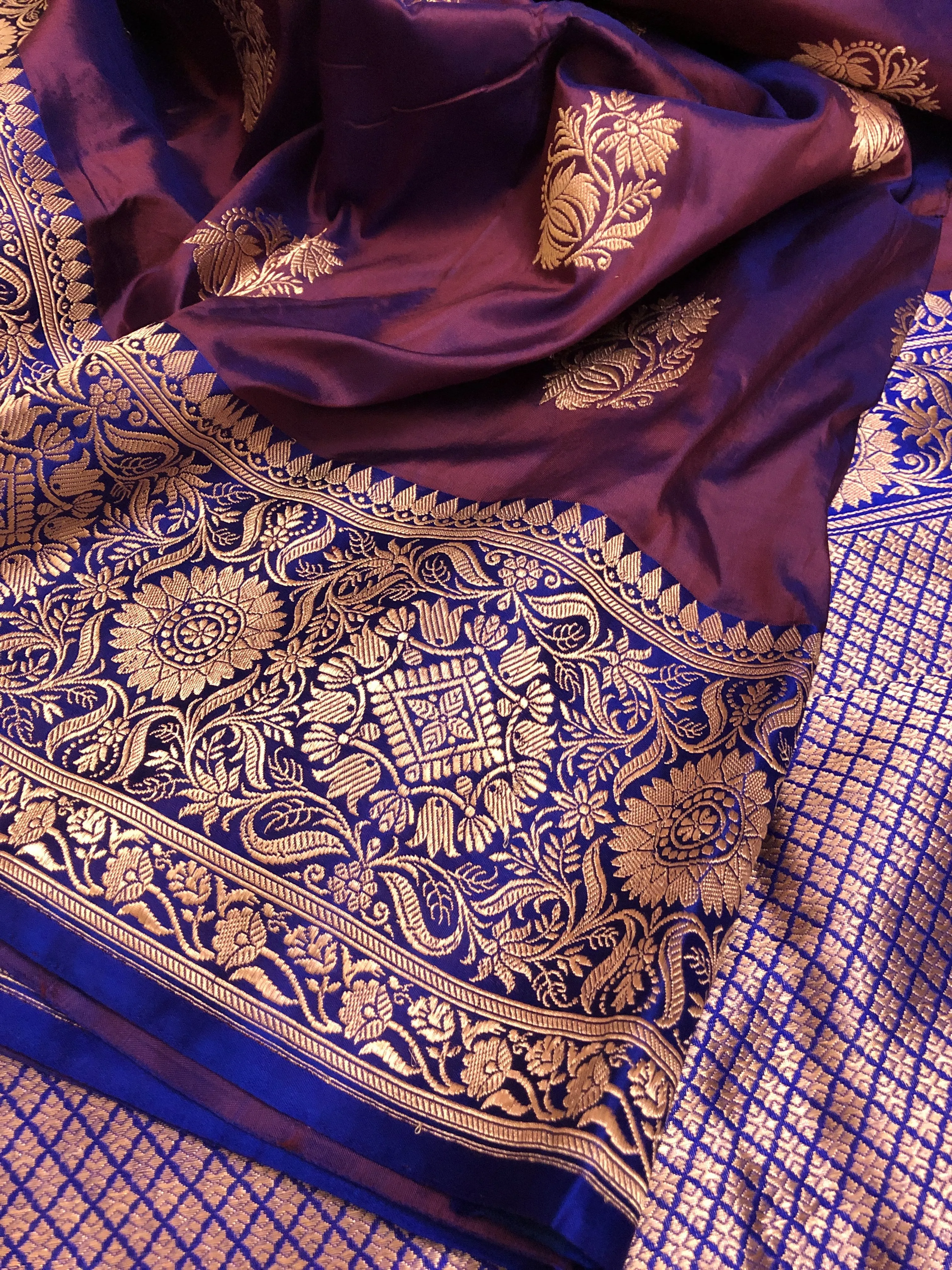 Pure Dark Wine Color Katan Banarasi Saree