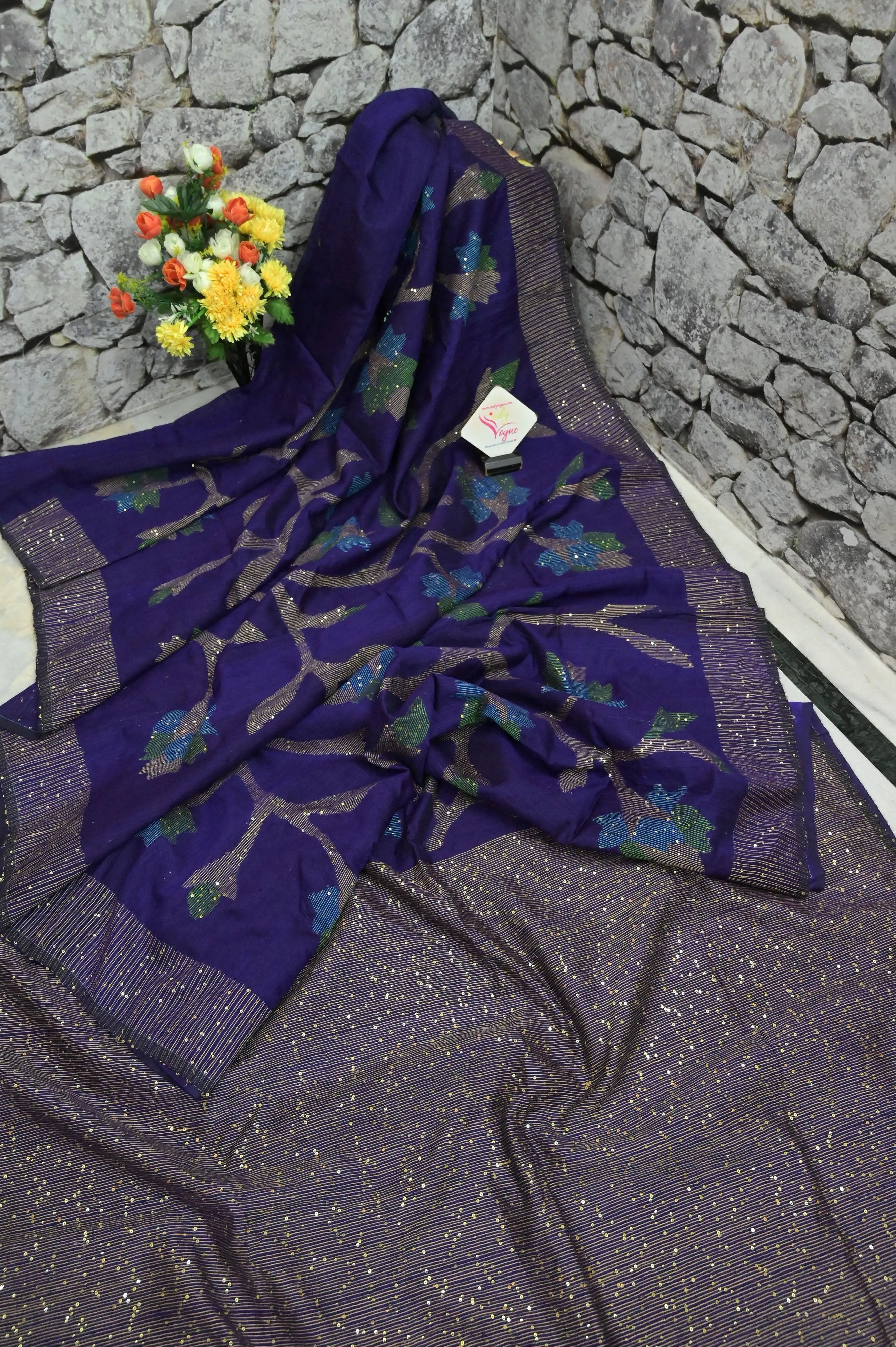 Purple Color Matka Handloom Saree with Sequin Weaving