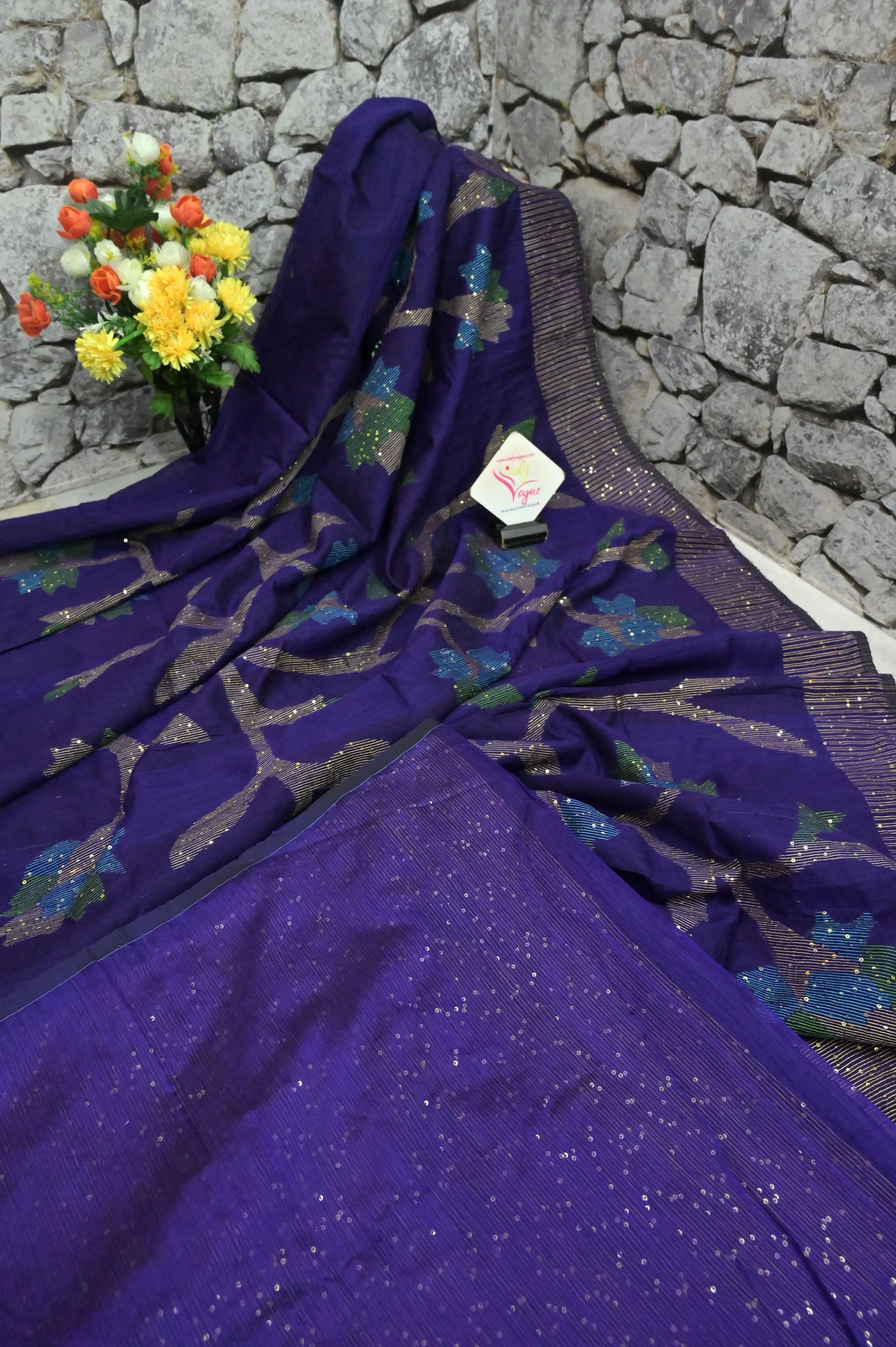 Purple Color Matka Handloom Saree with Sequin Weaving