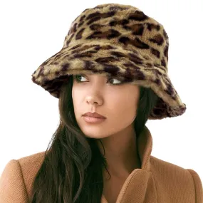 Reversible Leopard Patterned Soft Faux Fur Bucket Hat