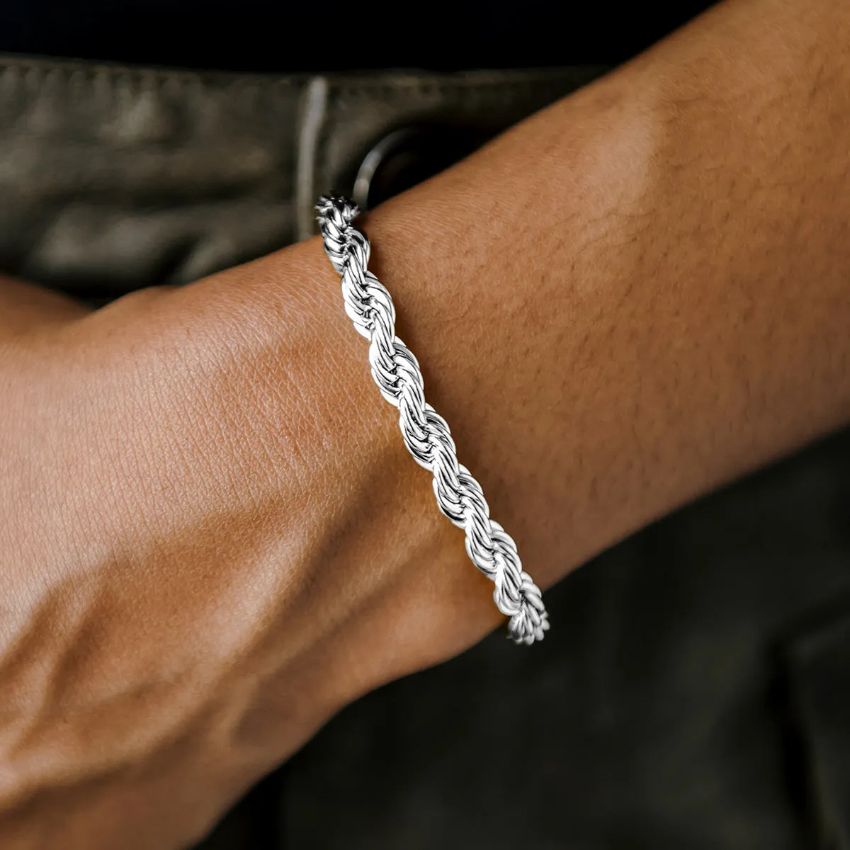 Rope Bracelet in White Gold- 6mm