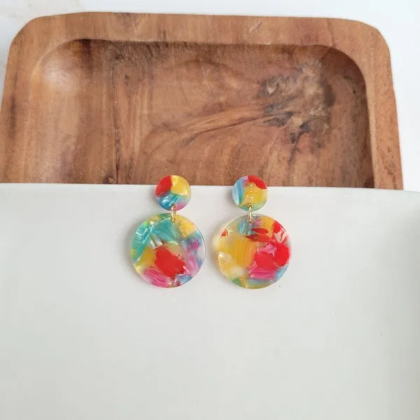 Round Drop Earrings - Rainbow Confetti