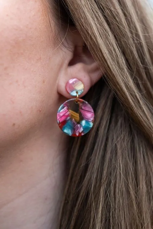 Round Drop Earrings - Rainbow Confetti