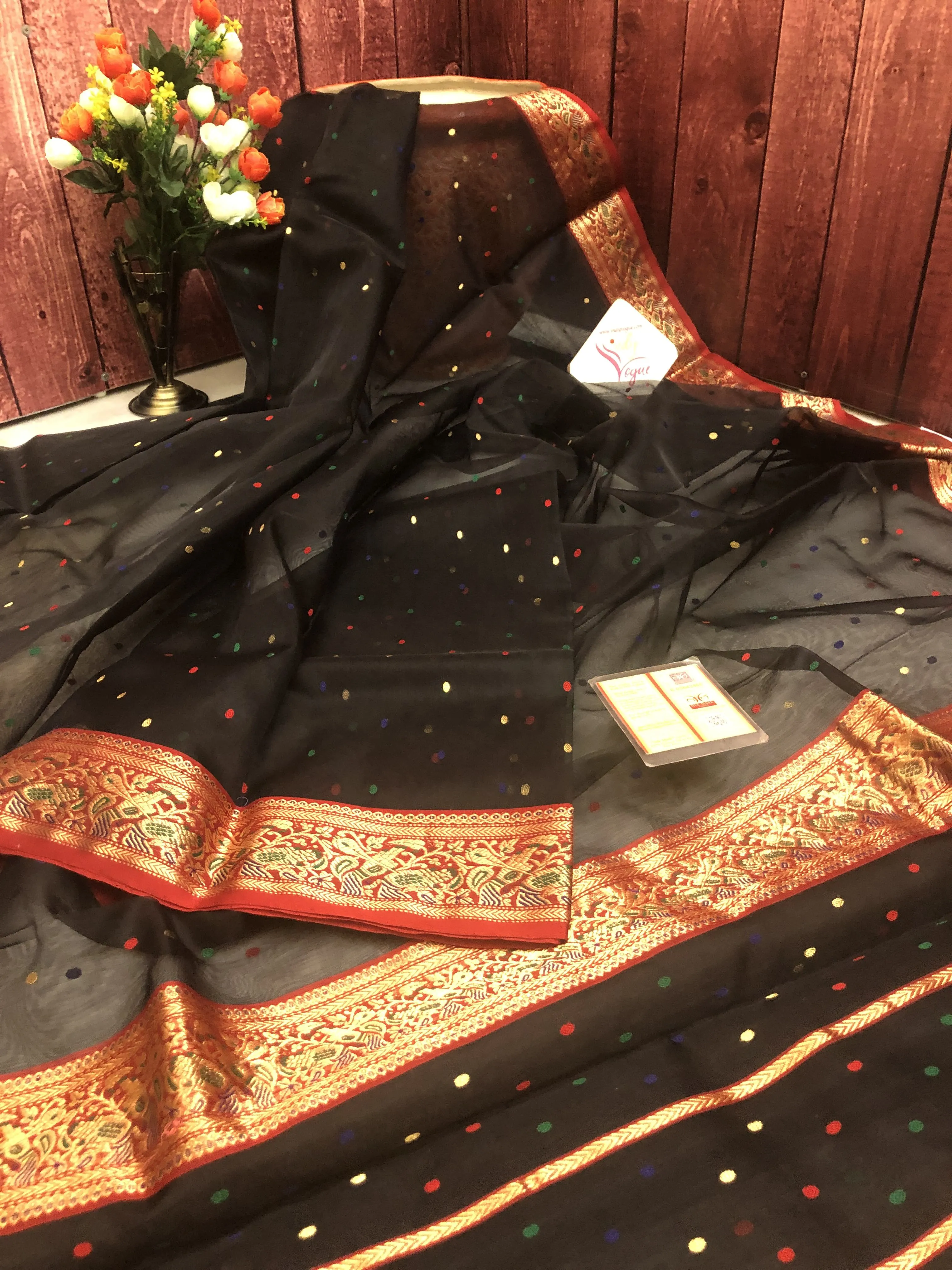 Royal Black Color Chanderi Banarasi Saree with All Over Butti