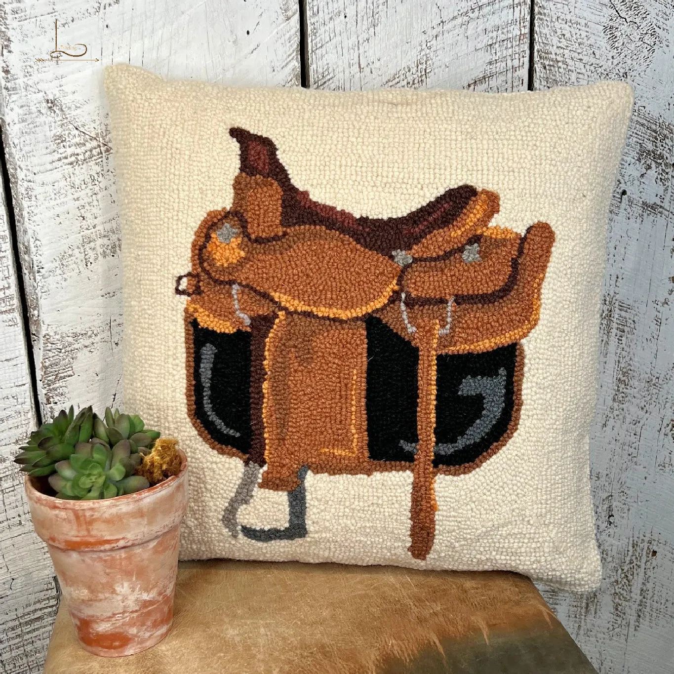 Saddle Up ~ Wool Hooked Pillow