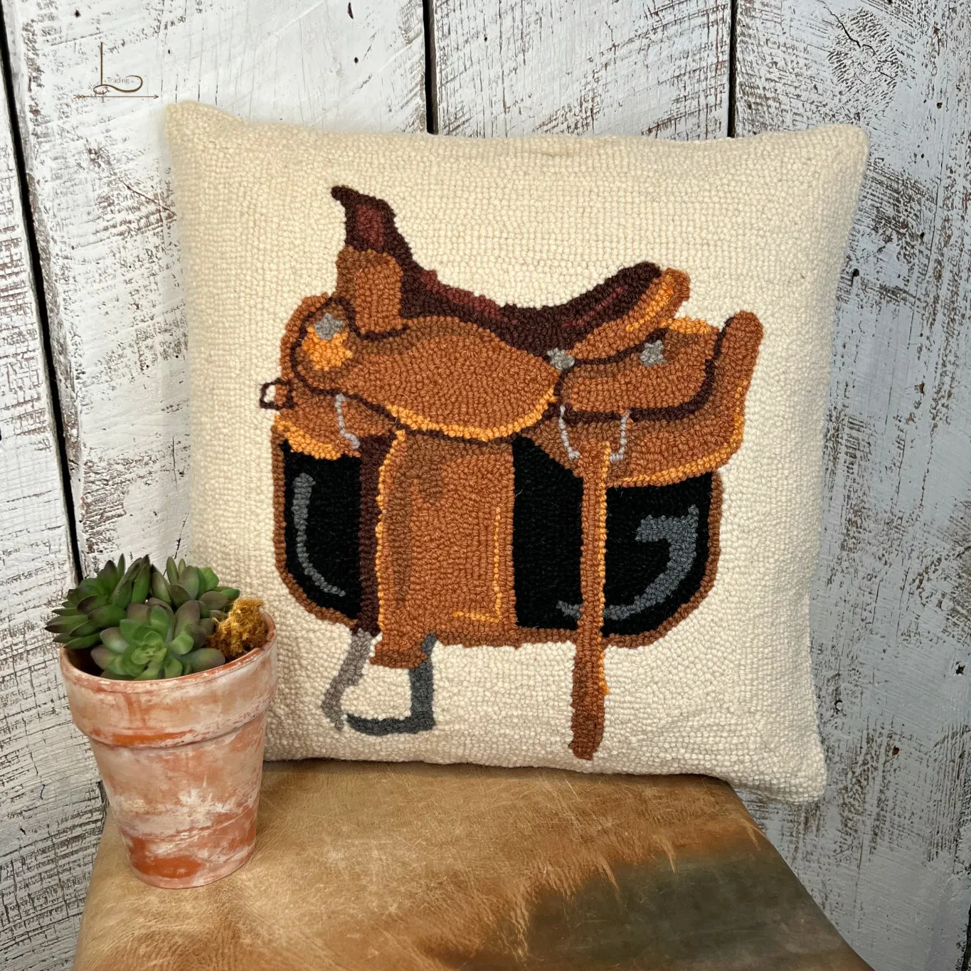 Saddle Up ~ Wool Hooked Pillow