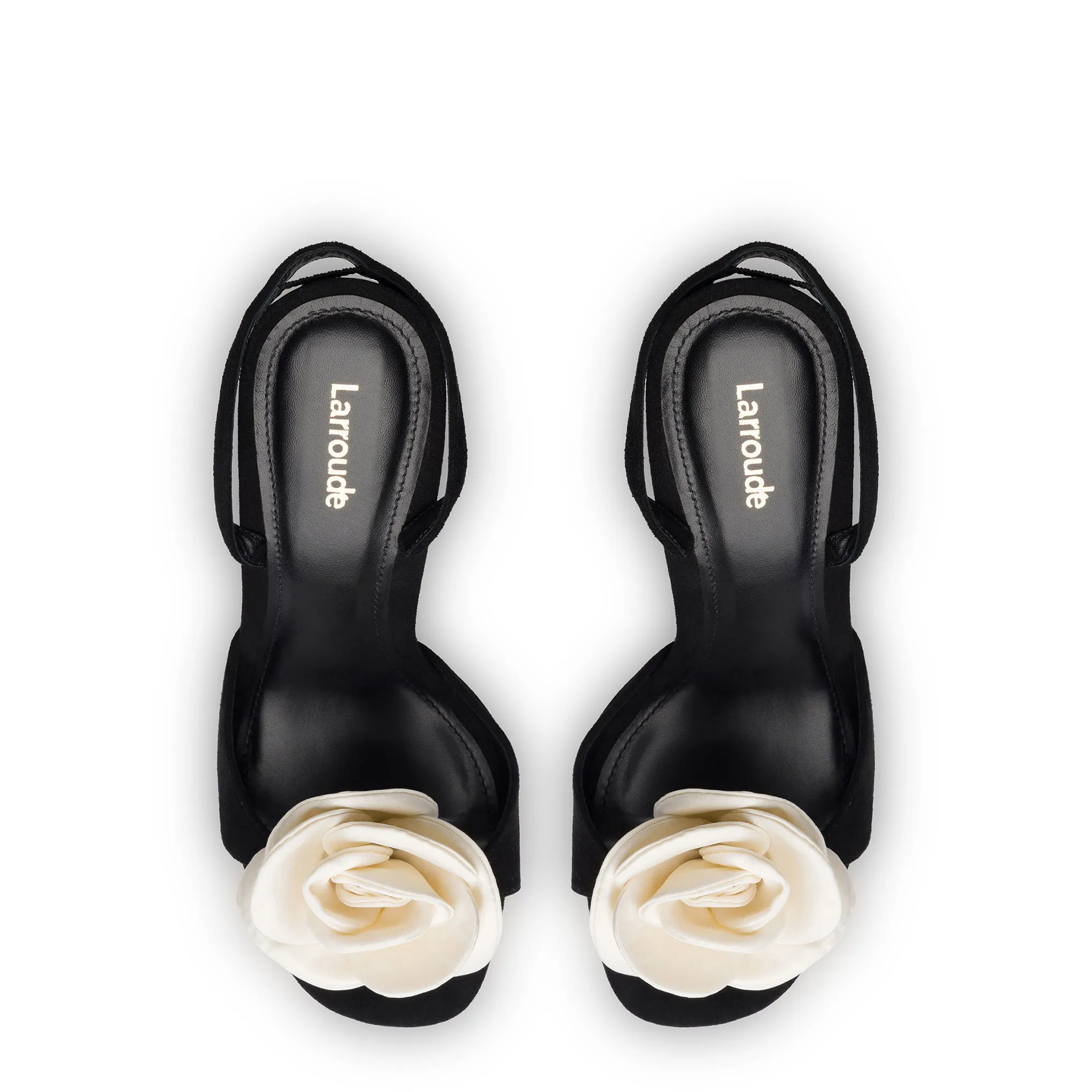 Salma Sandal In Black Suede and Ivory Satin