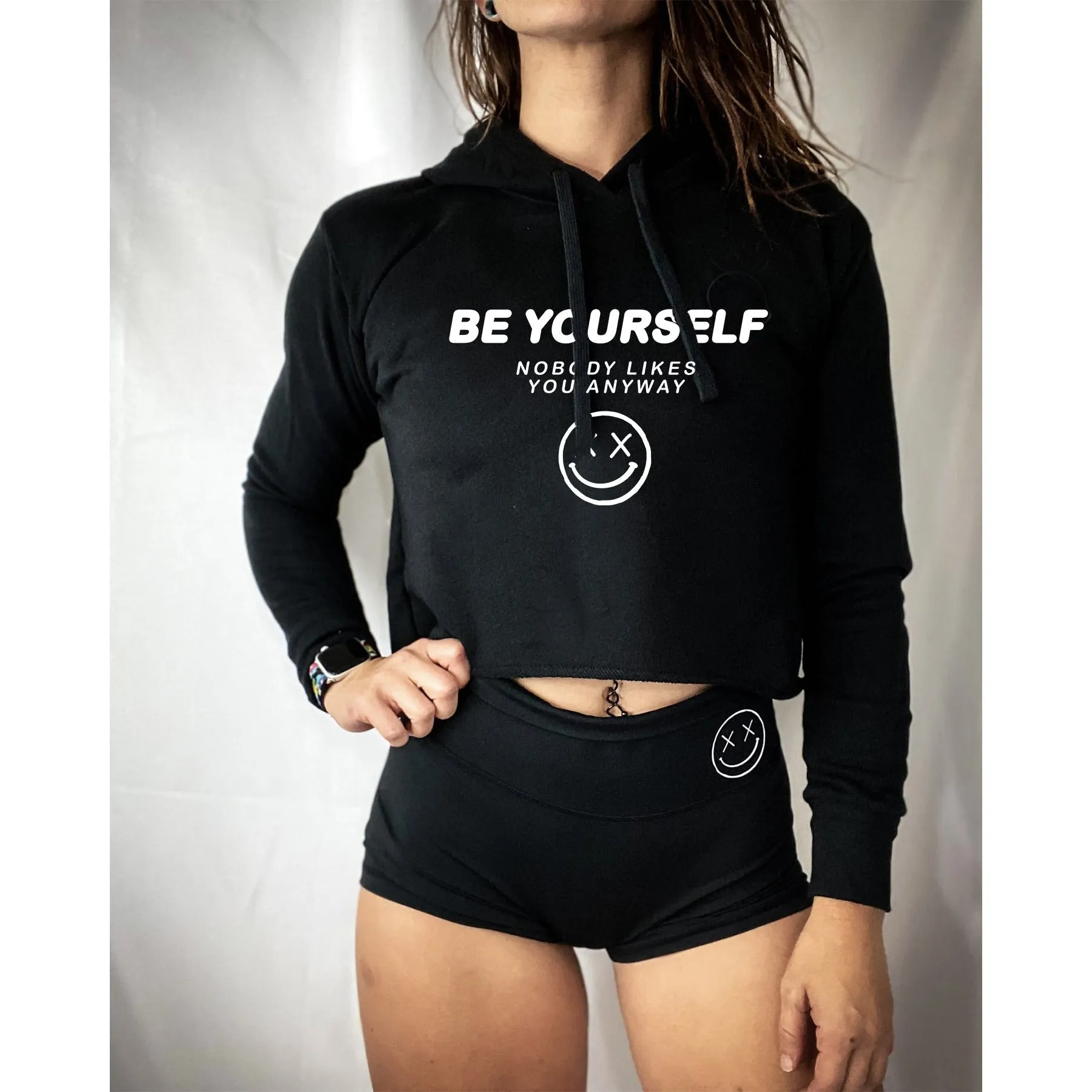 Salty Savage Ladies "Be Yourself" Cropped Hoodie | Black/White