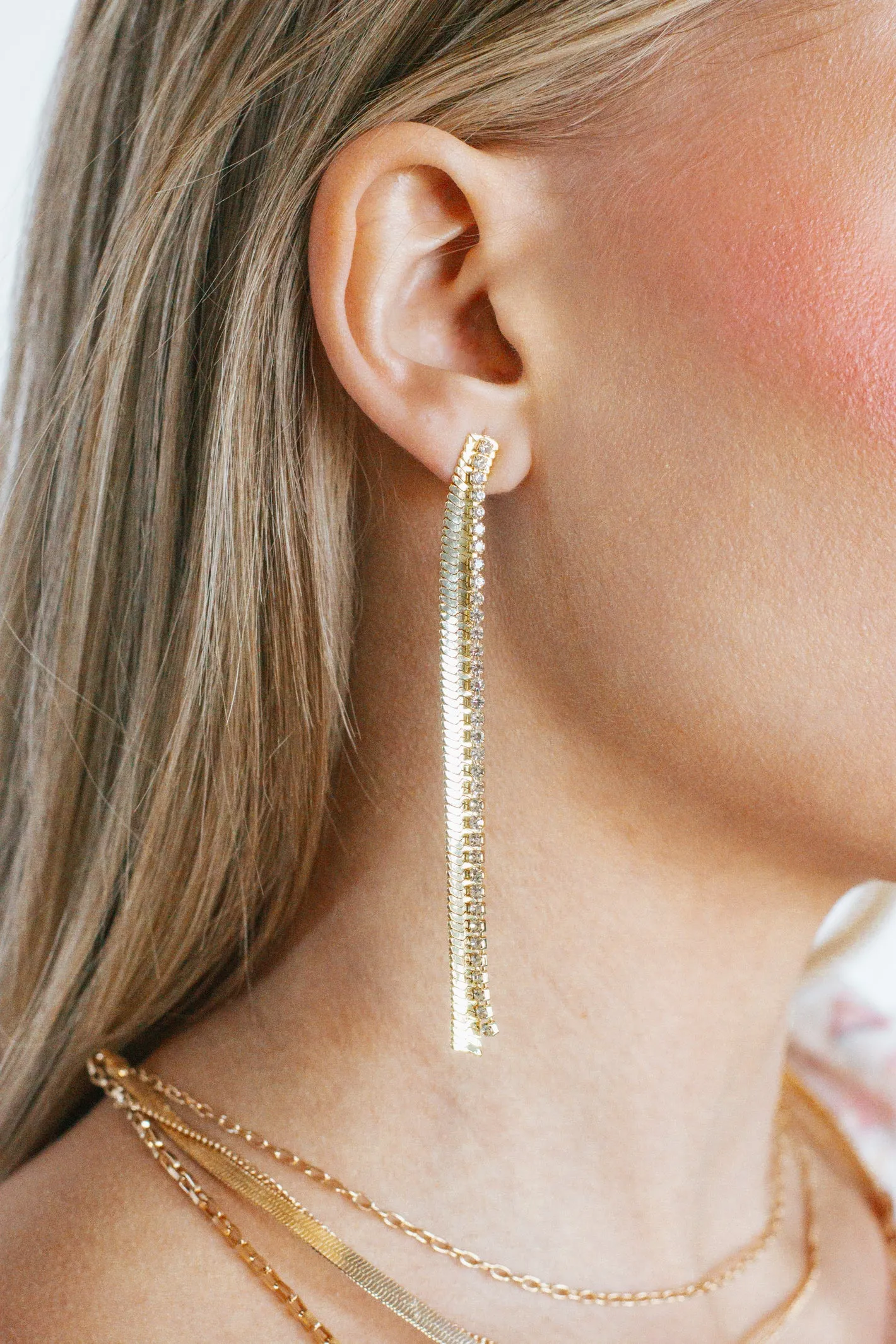 See Me Glowing Gold Rhinestone Tassel Earring