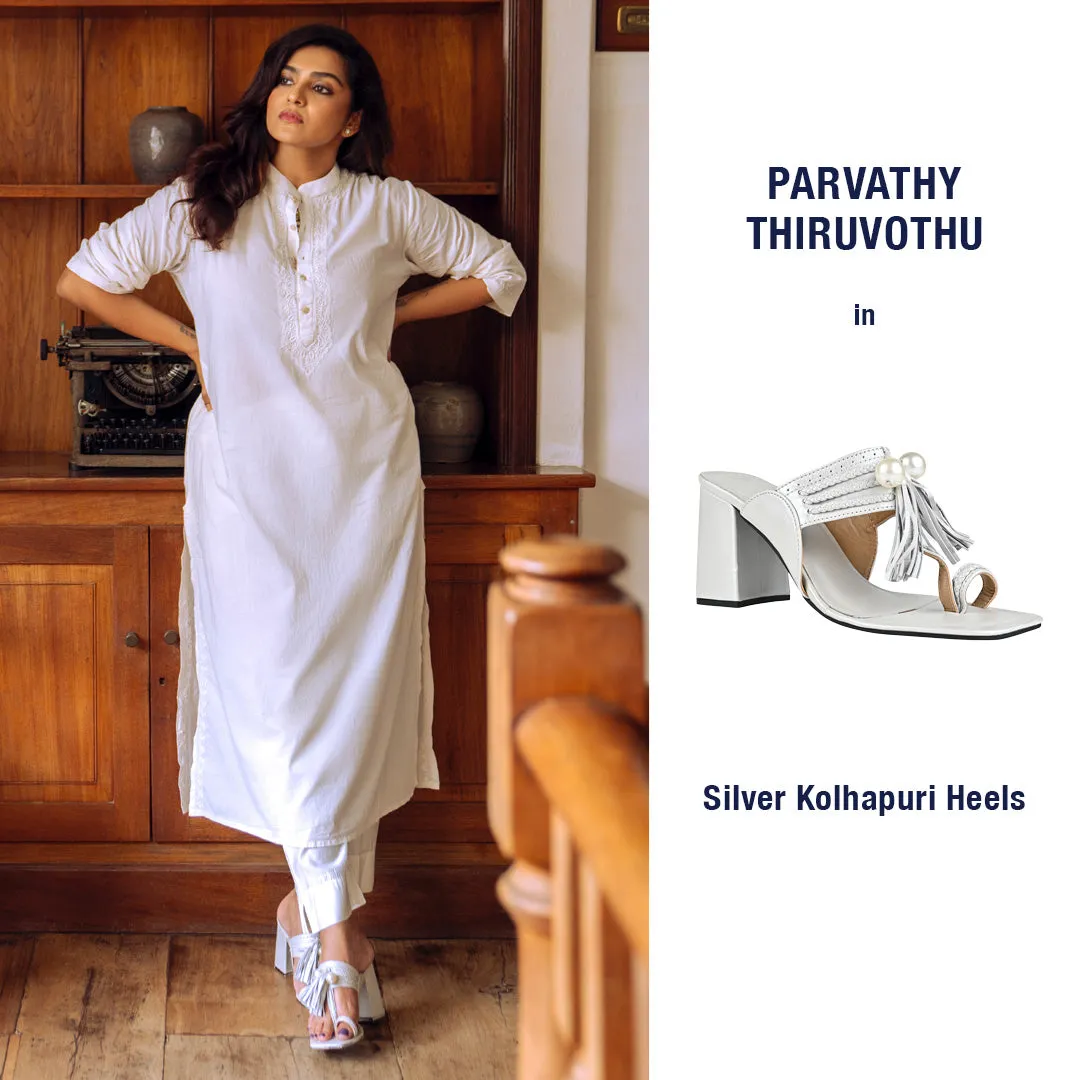 Silver Kolhapuri Heel For Women