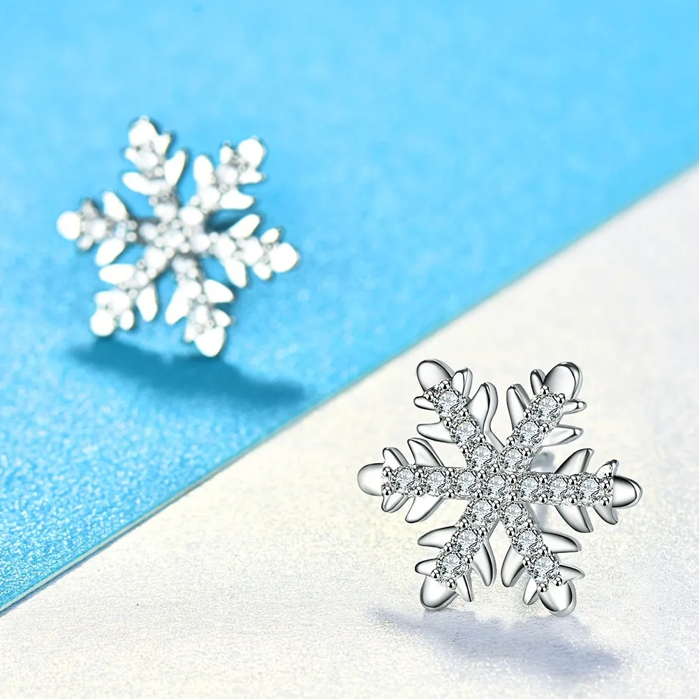 Simple Earring Elegant Generous Snowflake Filled With Small Zircon Ear Complex Craft Wedding Party Christmas Gift