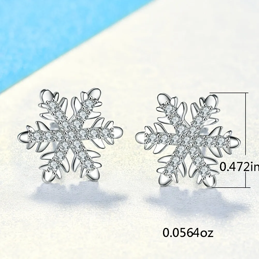 Simple Earring Elegant Generous Snowflake Filled With Small Zircon Ear Complex Craft Wedding Party Christmas Gift