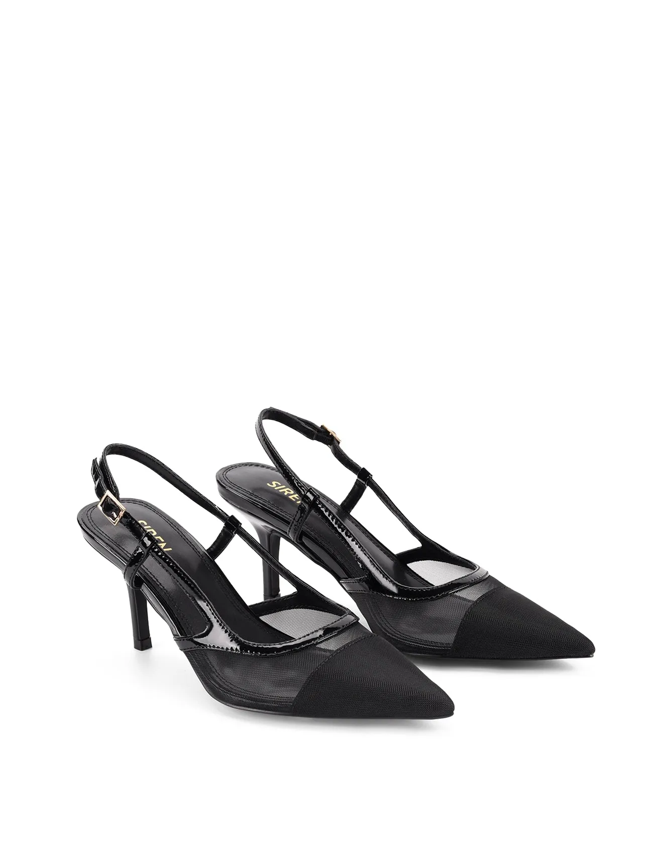 Sissy Point Toe Slingbacks - Black Patent Leather/Mesh