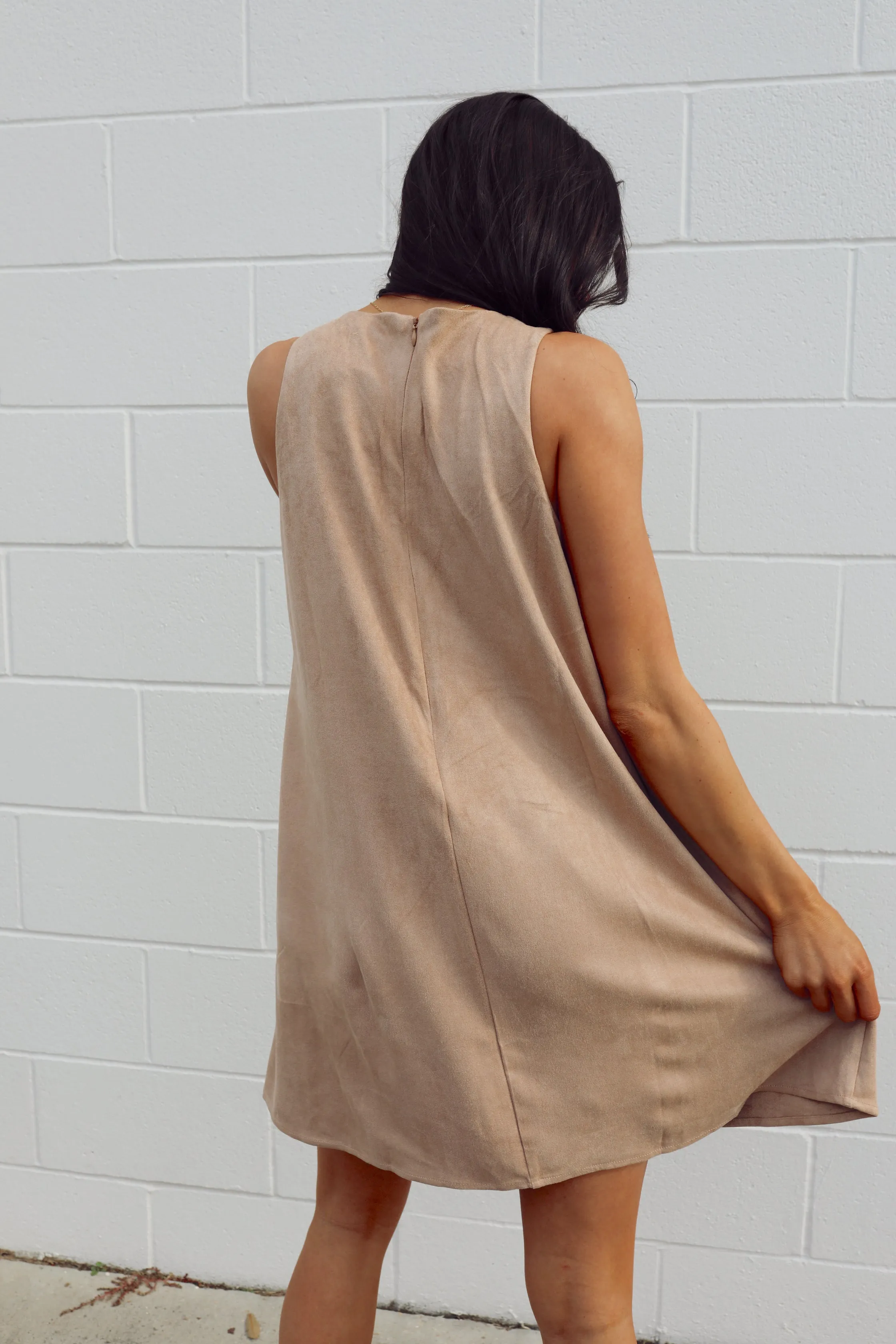 SIZE LARGE Latte A Day Suede Dress