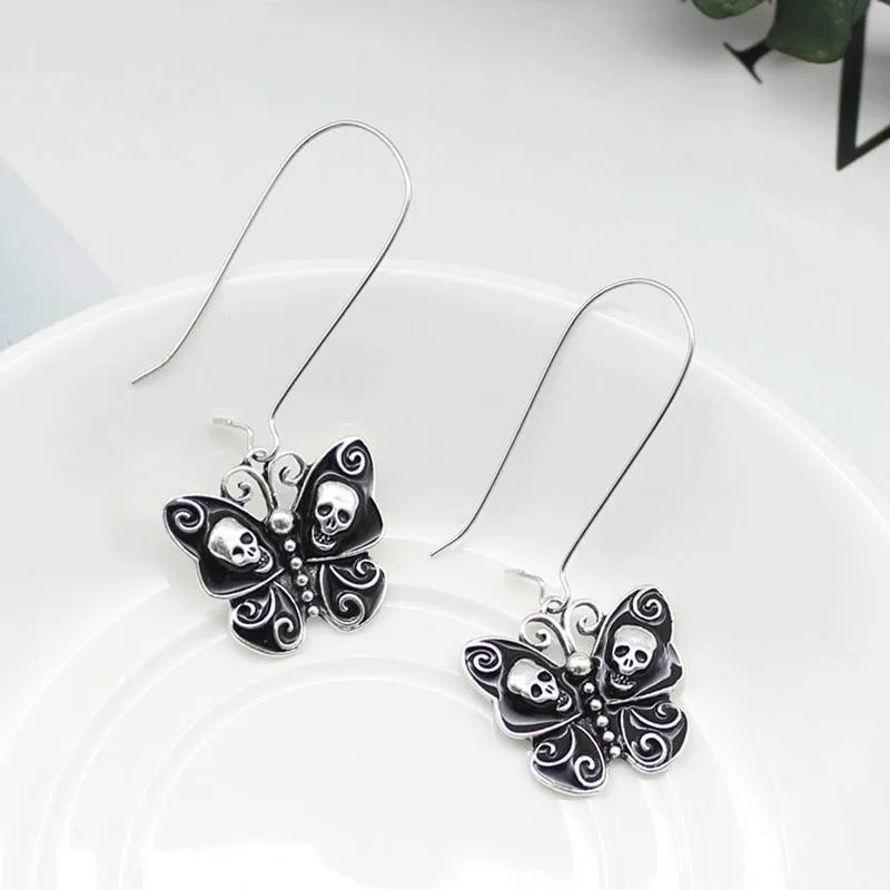 Skull Butterfly Dangle Earrings