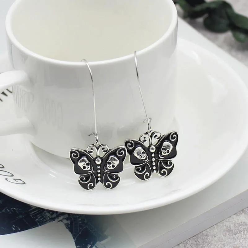 Skull Butterfly Dangle Earrings