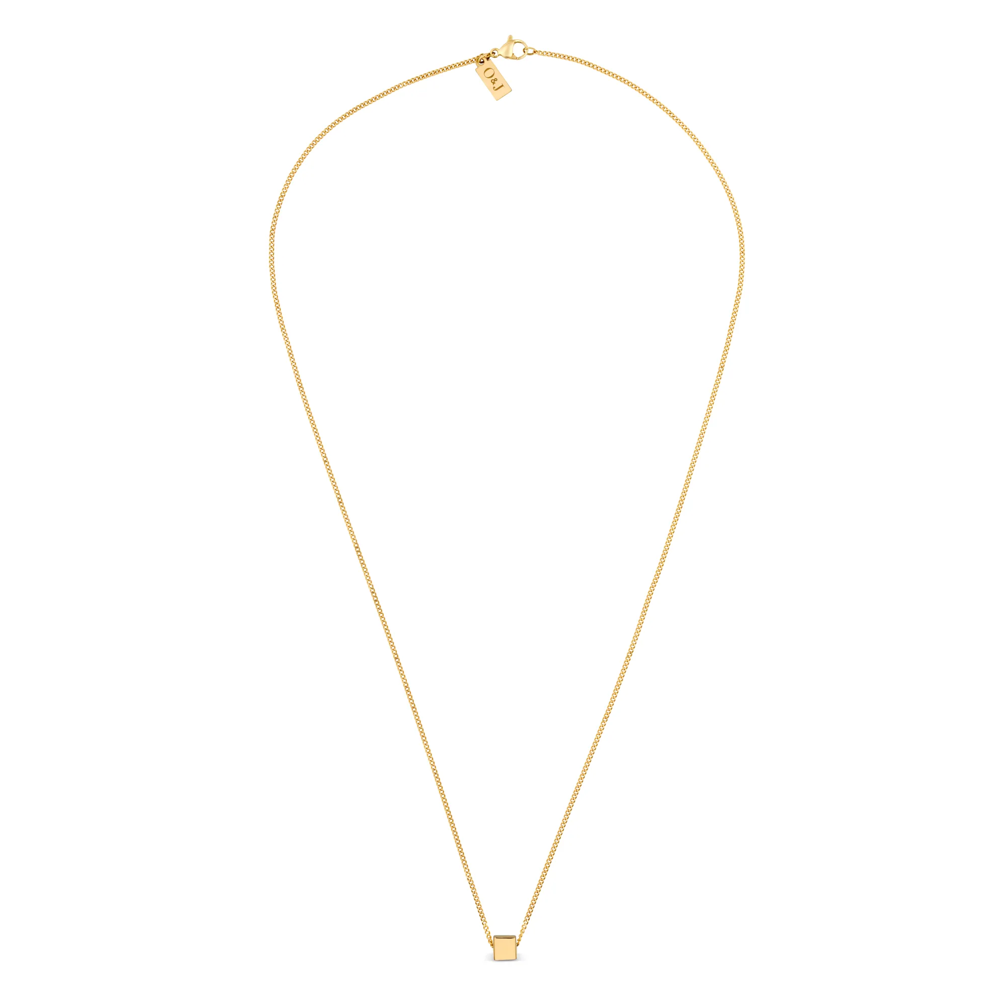 Solid Cube Threadthru Necklace - Gold