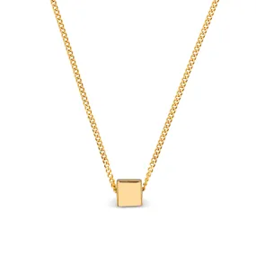 Solid Cube Threadthru Necklace - Gold