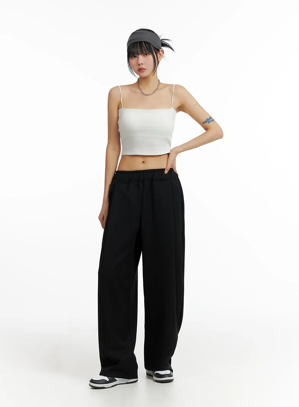 Solid Elastic Waist Trousers IF402