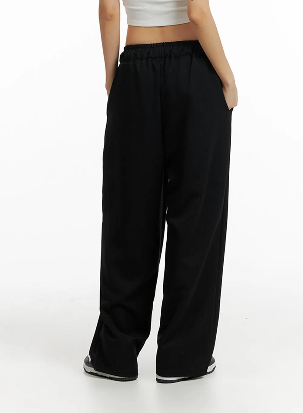 Solid Elastic Waist Trousers IF402