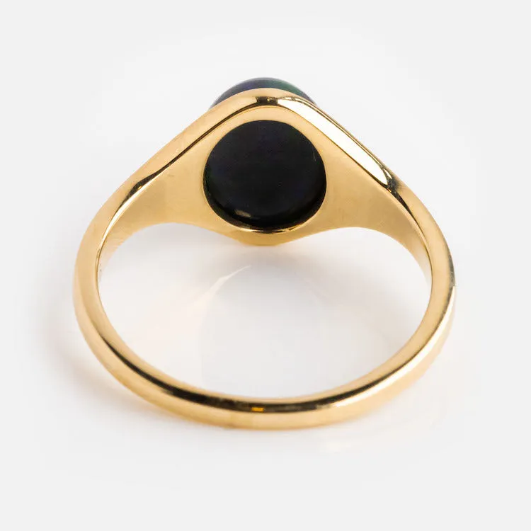 Solid Gold Black Opal Aura Signet Ring