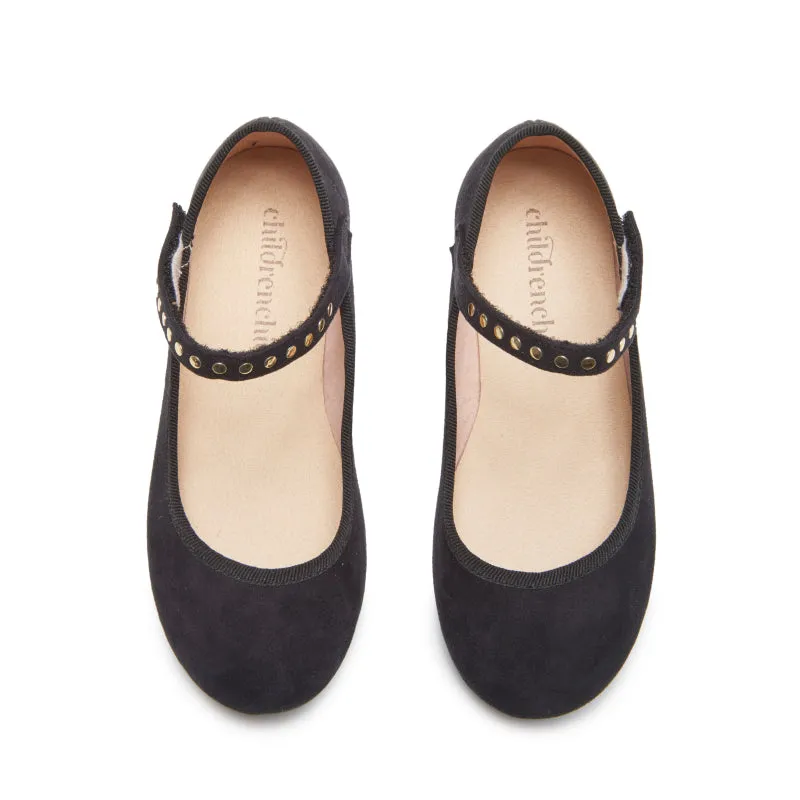 Suede Studs Mary Jane in Black