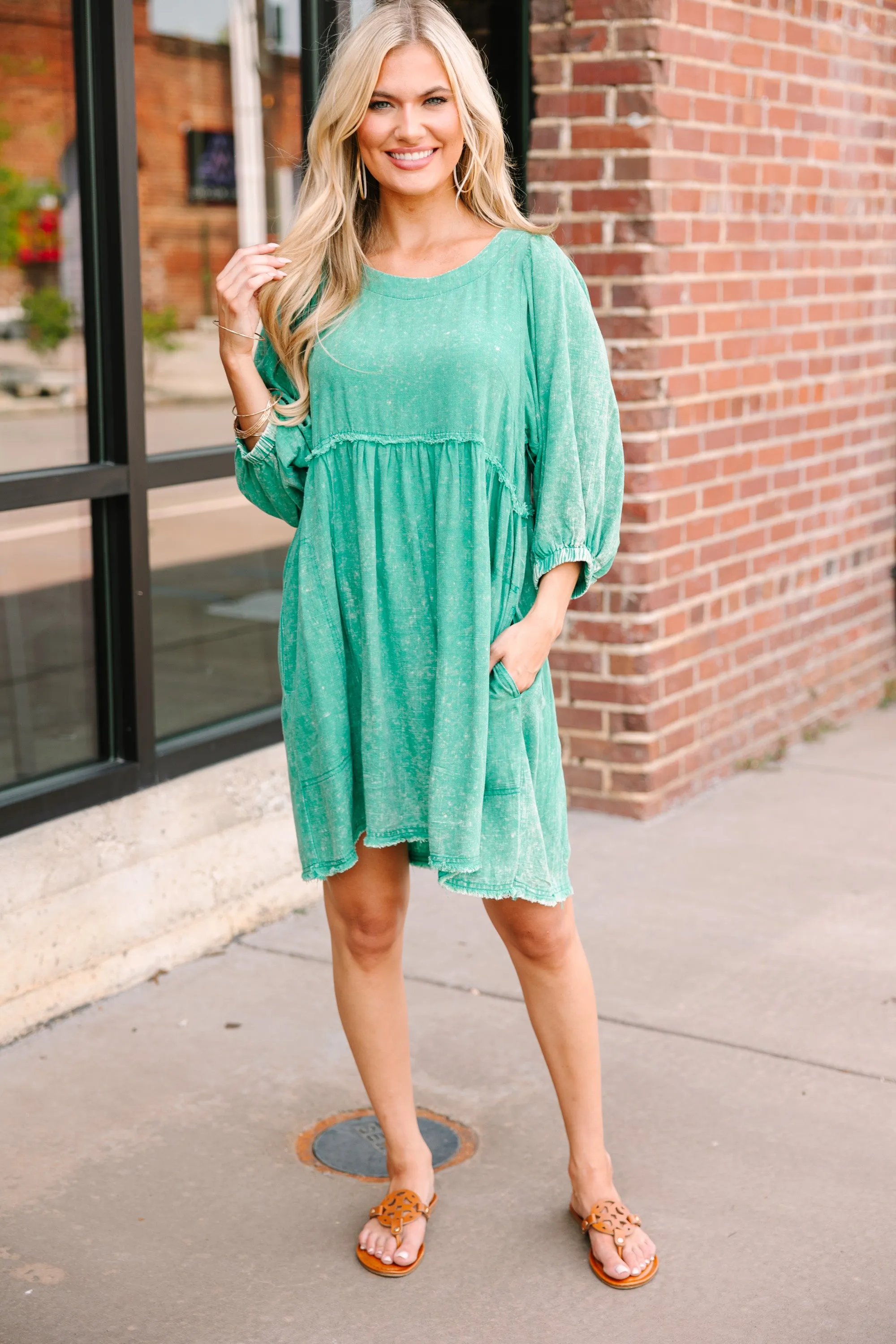 Taking It Easy Green Babydoll Dress