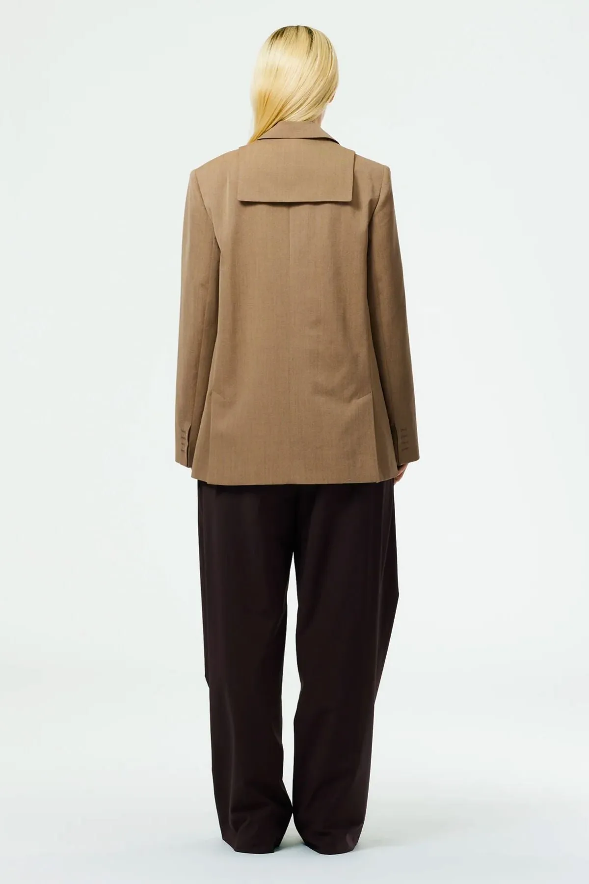 Tibi Wool Tricotine Blazer - Dark Tan