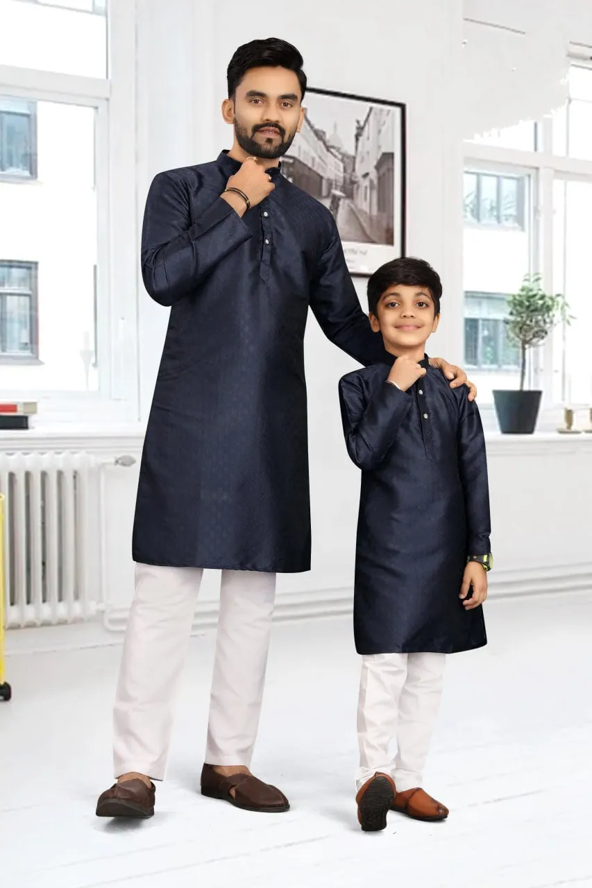 Traditional Party wear Father Son Matching Outfits Dark Blue