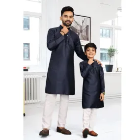 Traditional Party wear Father Son Matching Outfits Dark Blue