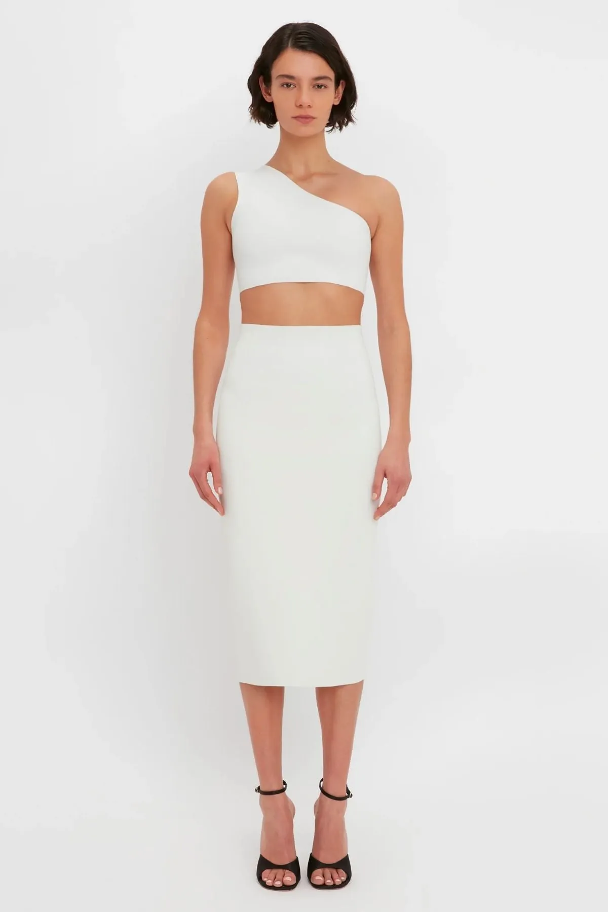 Victoria Beckham VB Body Asymmetric Bandeau Crop Top - White