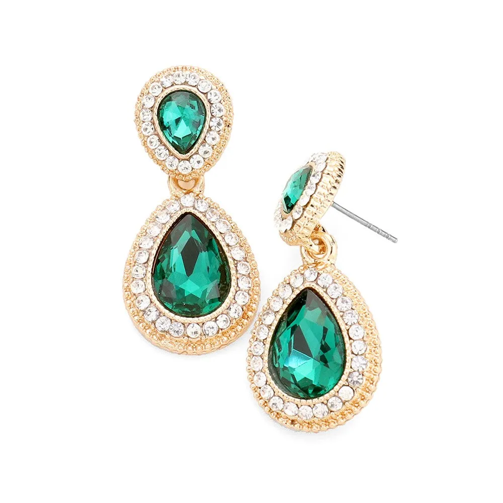 Victorian Teardrop Crystal Rhinestone Pave Evening Earrings