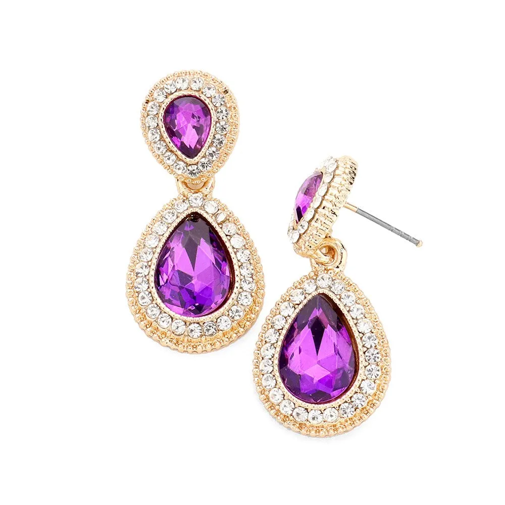 Victorian Teardrop Crystal Rhinestone Pave Evening Earrings