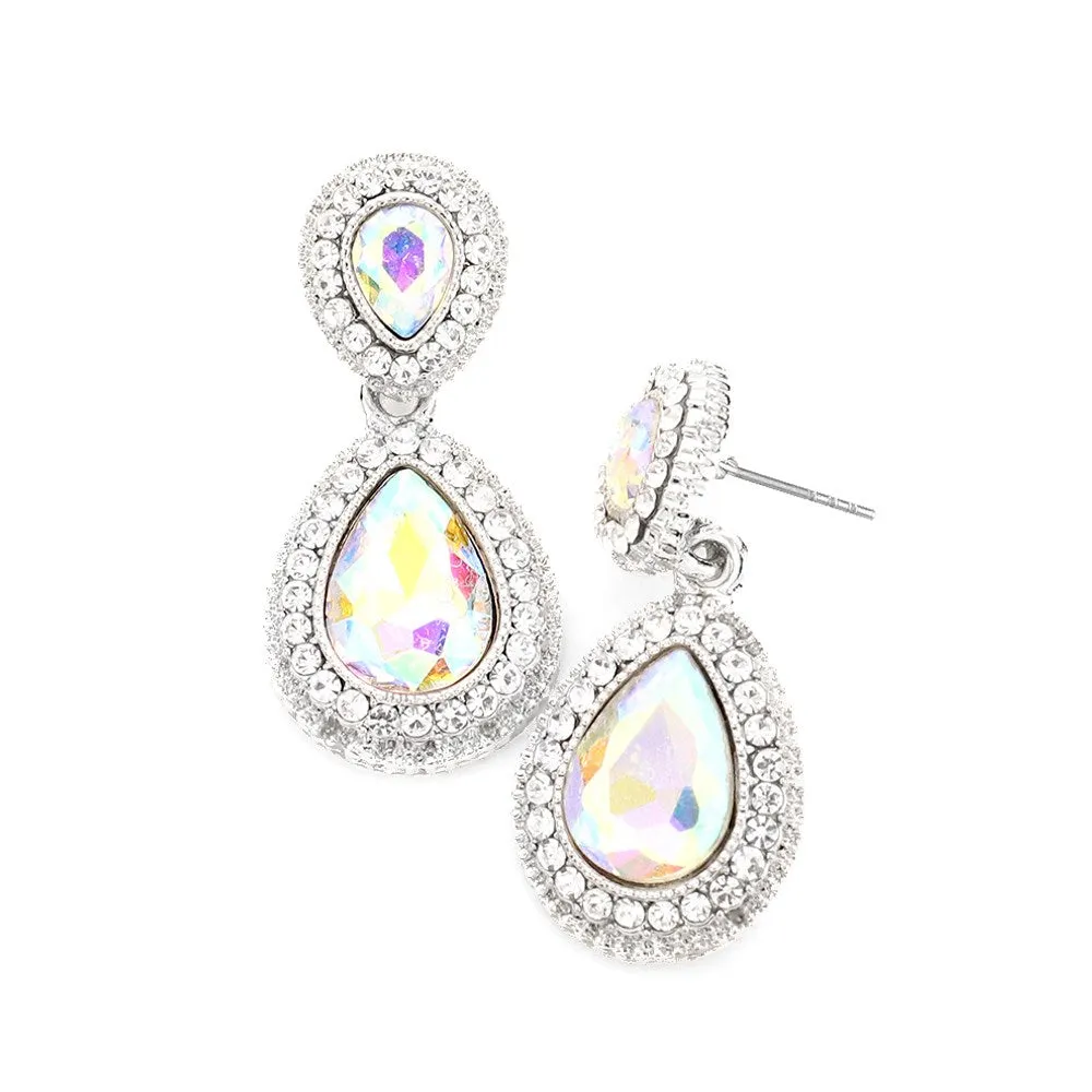 Victorian Teardrop Crystal Rhinestone Pave Evening Earrings