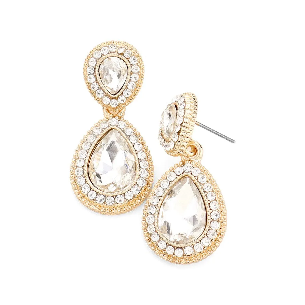 Victorian Teardrop Crystal Rhinestone Pave Evening Earrings