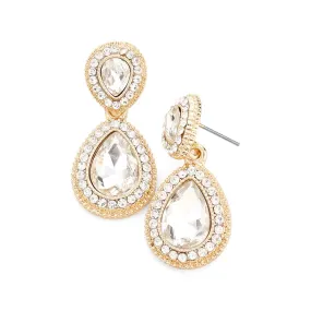 Victorian Teardrop Crystal Rhinestone Pave Evening Earrings