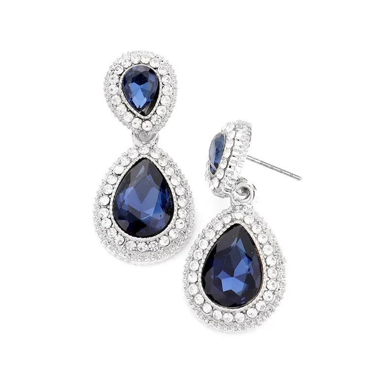 Victorian Teardrop Crystal Rhinestone Pave Evening Earrings